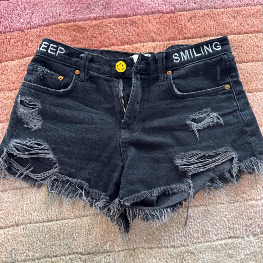 Aviator nation Women's Black Distressed Shorts